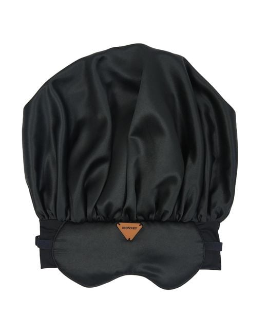 St Cayman Black Ibonnet Adjustable Satin Hair Bonnet Eye Mask With Gel Insert