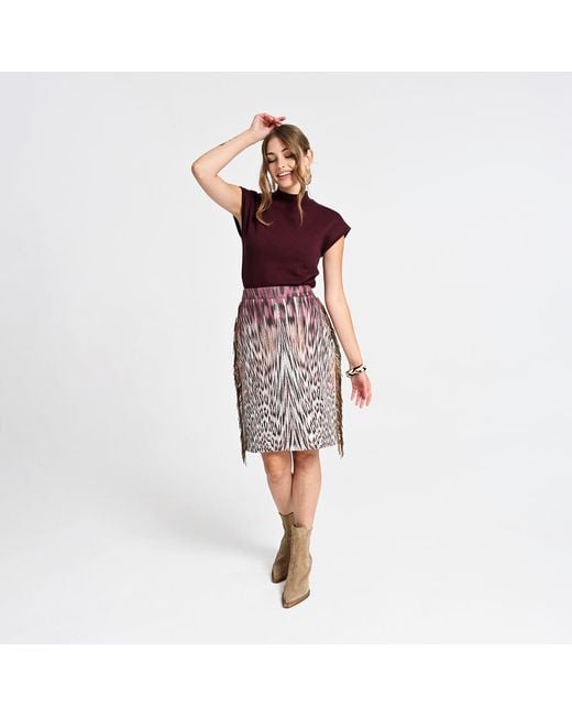 Lalipop Design Purple Pencil Skirt With Animal Print And Fringe Details