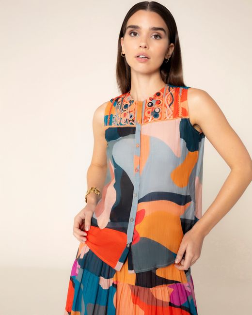 Niza Orange Abstract Embroidered Shirt Naima