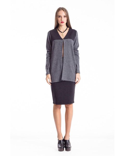 Conquista Black Wool Blend Block Colour Cardigan Anthracite
