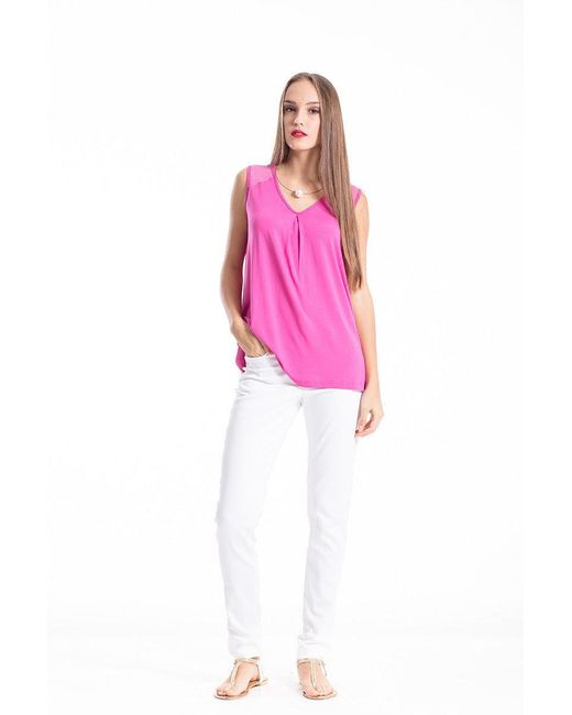 Conquista Pink V Neck Pleat Detail Top