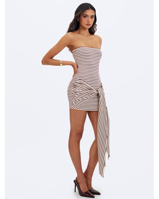 Miss Circle New York Multicolor Tommie Ivory & Burgundy Lyocell Jersey Tie Strap Mini Dress