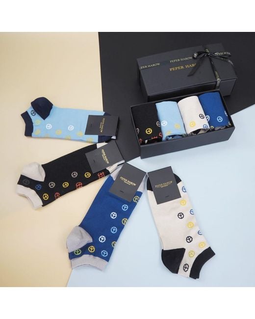 Peper Harow - Made in England Black Peace Trainer Socks Gift Box for men
