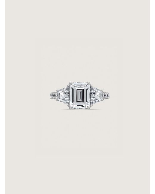 Diamonbliss White Emerald Cut With Trapeze Side Stone Engagement Ring
