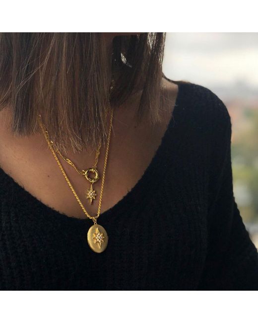 LINYA JEWELLERY Metallic Pole Star Pearl Locket Necklace Matte
