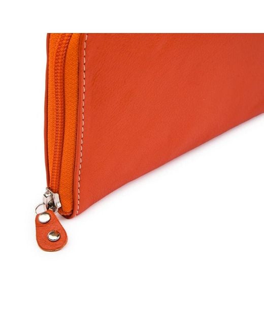 Hides Leather Co. Orange Elegant Zip Around Leather Wallet, Handmade Slim Organizer Clutch