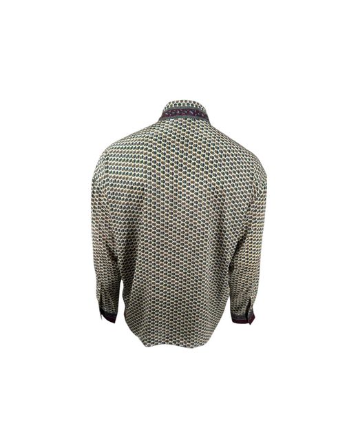 Monzlapur New York Gray Embossed Botanic Long Sleeve Crepe Shirt for men