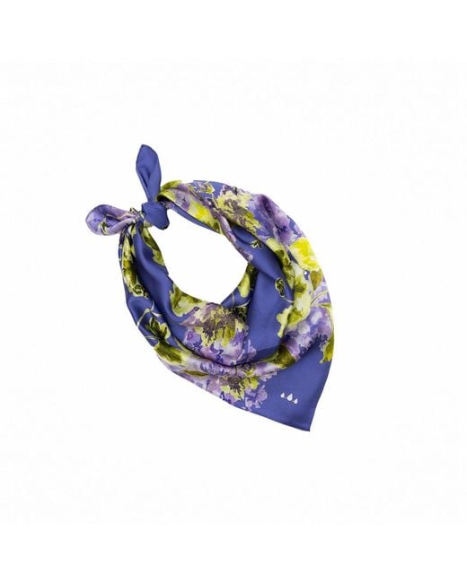 RainSisters Blue Medium Floral Natural Silk Scarf