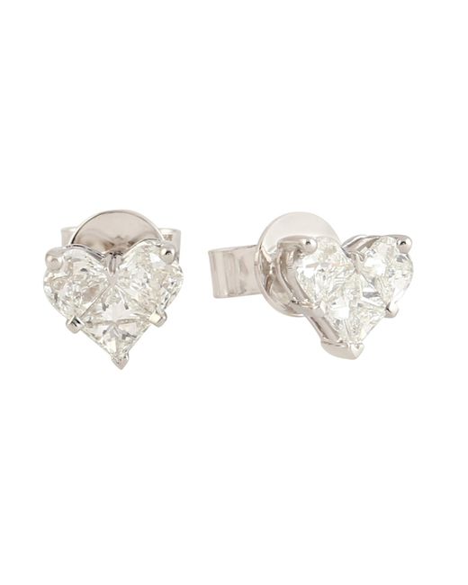 Artisan Metallic Solid 18k Gold With Natural Diamond Heart Design Stud Earrings