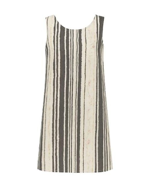 Conquista Gray Striped Straight Dress With Belt