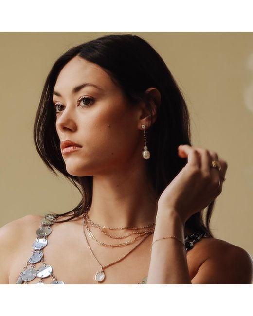 Leeada Jewelry Metallic Finley Drop Earrings Pearl
