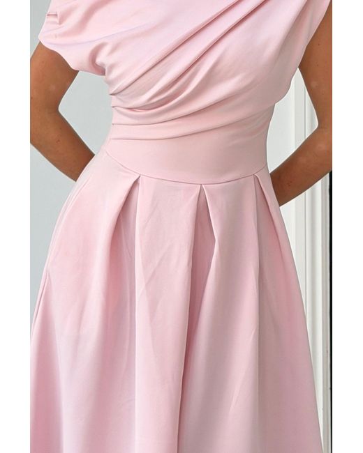 Girl In Mind Pink Betty Asymmetric Neckline Skater Midi
