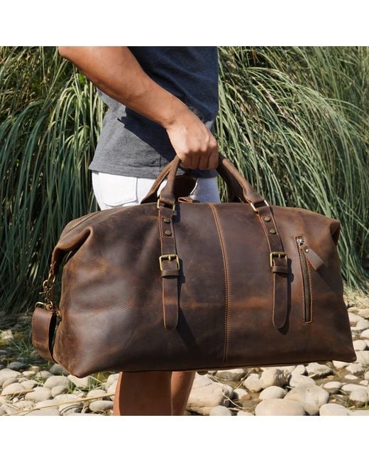 Touri Brown Zip Detail Genuine Leather Holdall