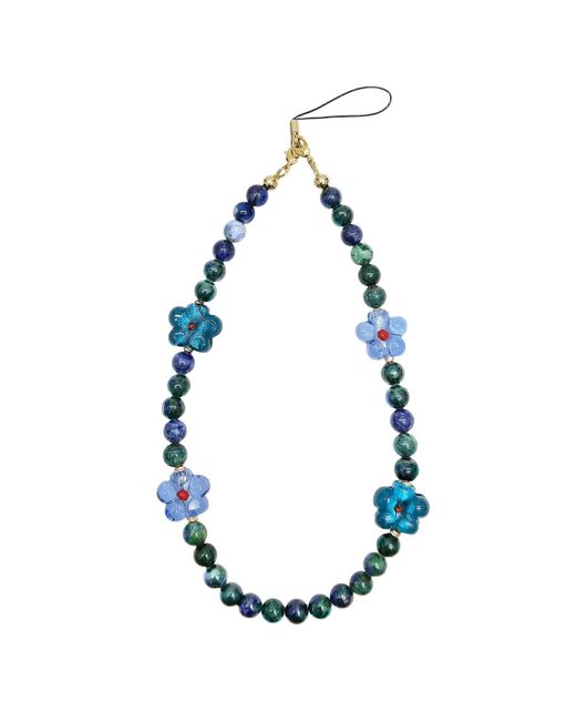 Farra Blue Phoenix Lapis Gemstone With Flowers Phone Semiprecious Stone Strap