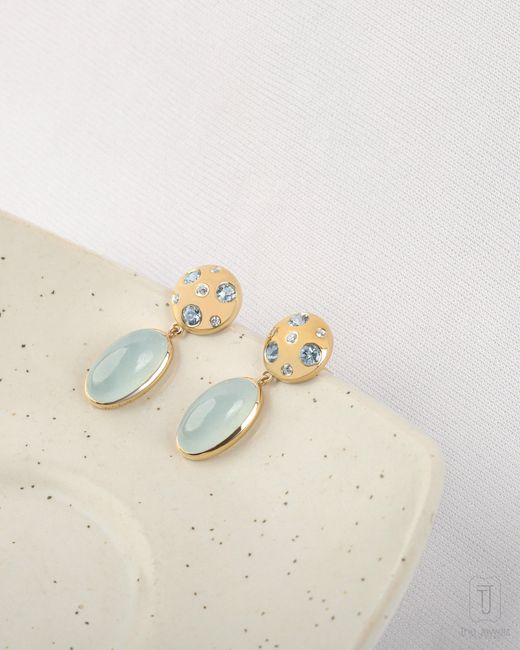 The Jewelz Metallic Neutrals Aquamarine Dome Earrings Gift For Her