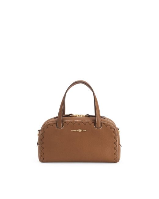 Orange Cube Brown Mosaic Boston Hand Bag