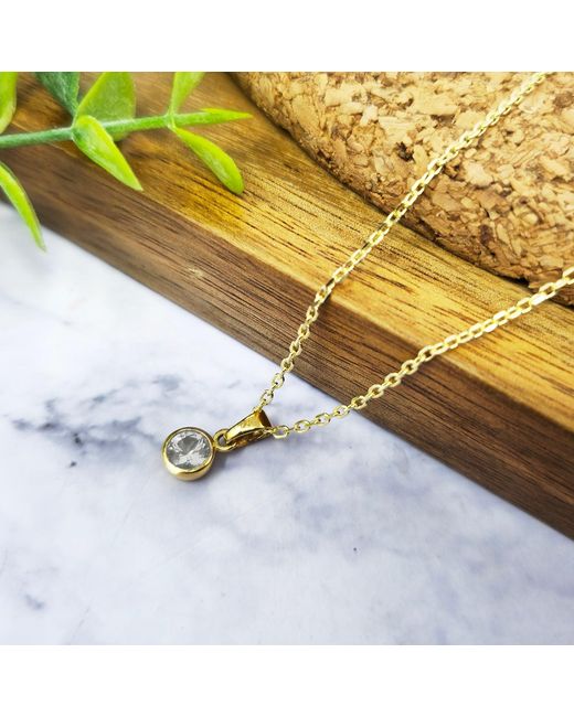 Harfi Metallic Mini Round Topaz April Birthstone Pendant Necklace