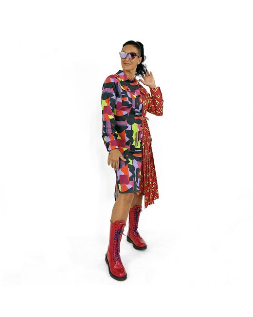 Lalipop Design Red Geometric Color Block Cotton Shirt Dress