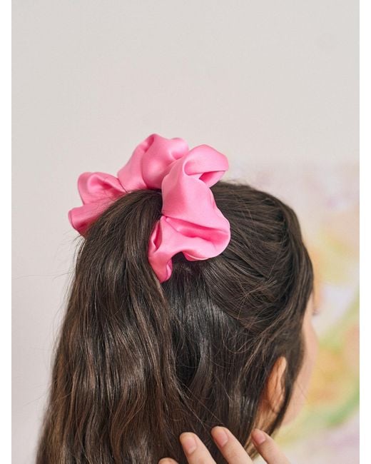 Lost Pattern Pink Silken Hair Silk Scrunchie Hair Tie