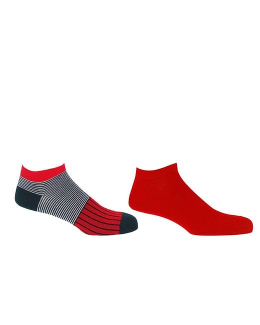 Peper Harow - Made in England Red Oxford Stripe Scarlet & Classic Trainer Socks Bundle for men