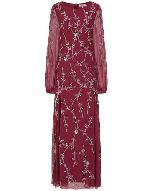 Frock and Frill Red Amara Burgundy Embellished Maxi Dress