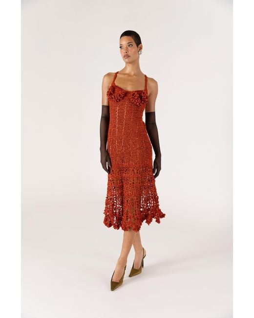 Andreeva Red Chrysanthemum Terracotta Handmade Crochet Dress