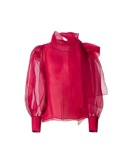 Lita Couture Red Sheer Organza-Silk Blouse