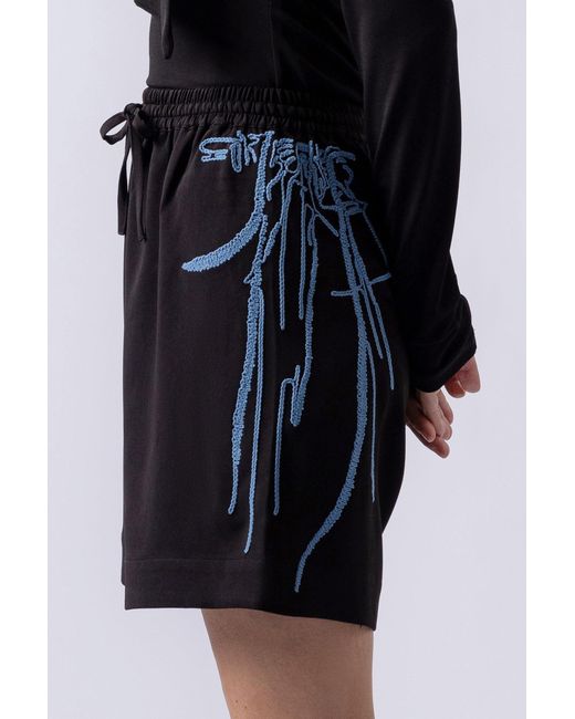 Lendrop Studios Black Leiko Crepe Long Embroidered Shorts