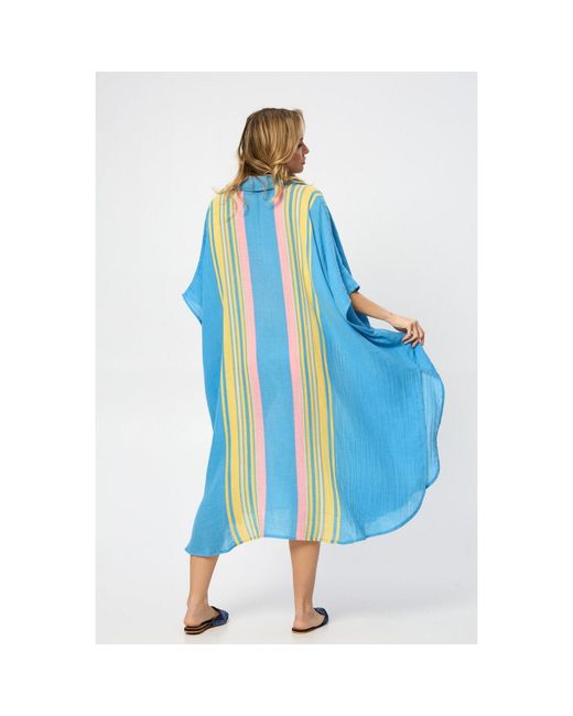 Saachi Blue Striped Collared Kaftan
