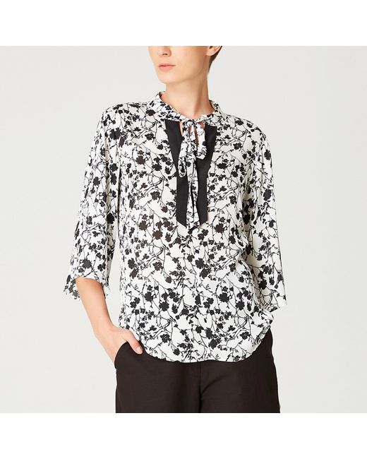 Smart and Joy Black Tulip Sleeves Blouse With Monochrome Floral Print