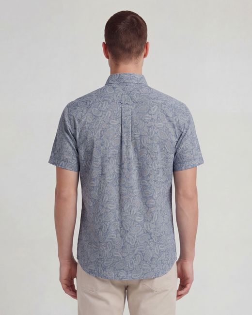 Lords of Harlech Blue Neutrals Tim Paisley Pile Natural Printed Button Up Shirt for men
