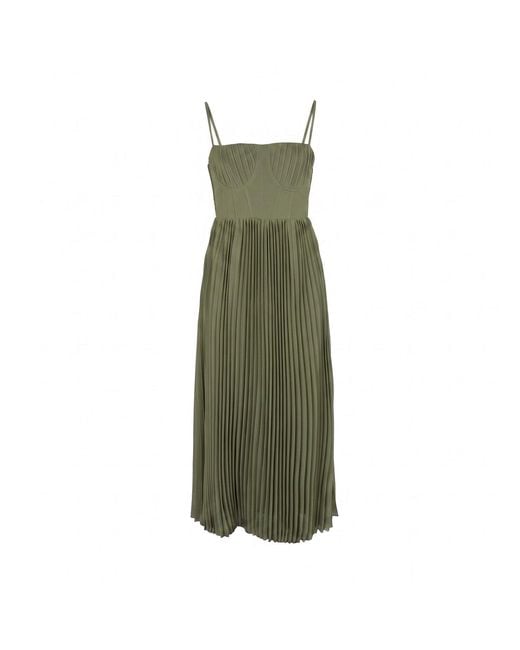 Modenaire Green Pleated Bustier Maxi Dress With Adjustable Straps And Smocked Back