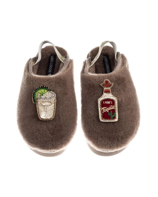 Laines London Brown Neutrals Flatform Cloud Closed Toe Slippers With Tequila Slammer Brooches