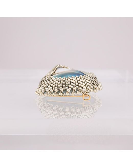 Oana Savu Multicolor Beaded Nautilus Seashell Goddess Brooch Sterling Pin