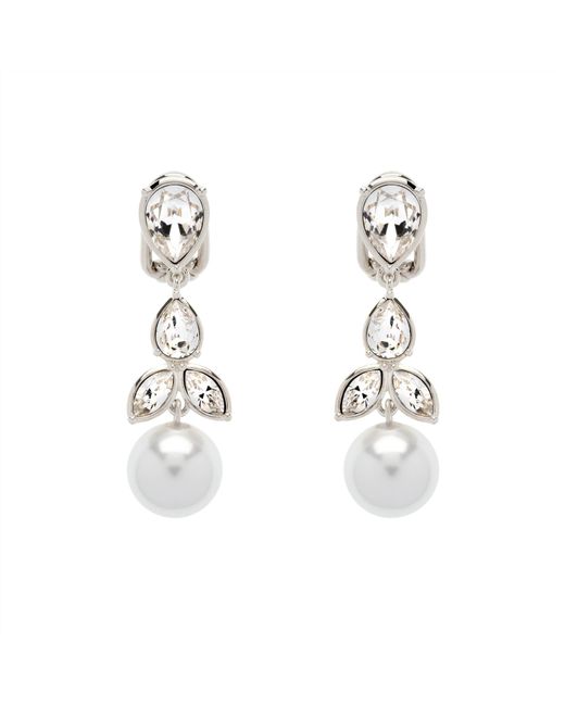 Emma Holland Jewellery Metallic Platinum Crystal & Pearl Drop Clip Earrings