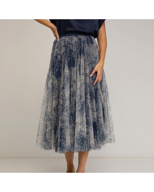 Tantra Spain Sl Blue Print Tulle Skirt With Multiple Layers And A-Line Cut With Elastic Waistband