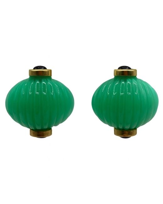 Michael Nash Jewelry Green Luisa Carved Jade And Onyx Resin Omega Pierced Earrings