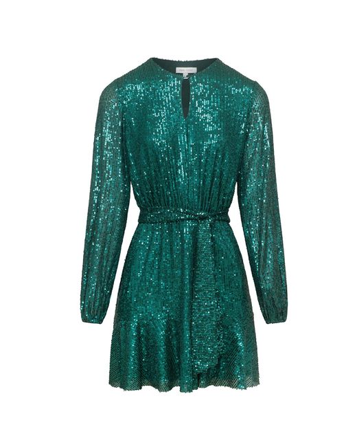 Urban Touch Green Sequin Skater Dress With Long Sleeve