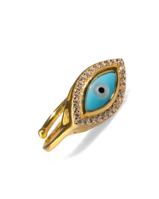 Ebru Jewelry Blue Evil Eye & Diamond Statement Ring