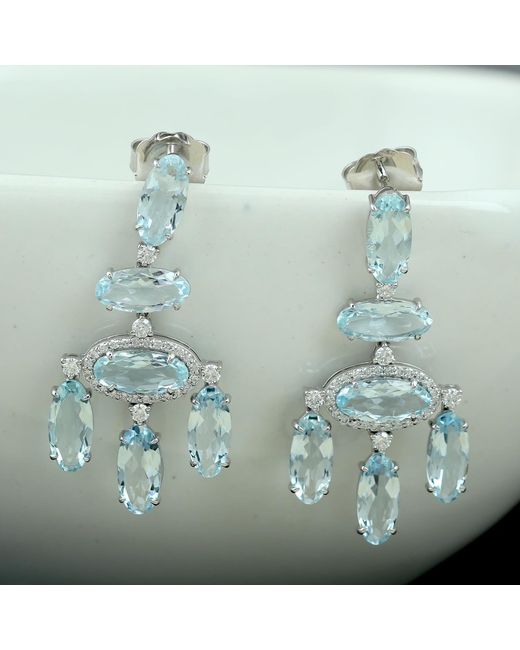 Artisan Blue 18k White Gold Aquamarine Diamond Designer Dangle Earrings