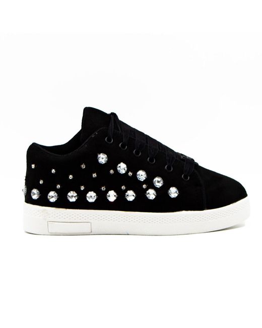 Rettrose Black Bella Luxury Canvas Handmade Embellished Tennis Shoe