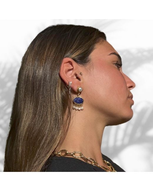 Ebru Jewelry Blue Cleopatra Pearl & Sapphire Stone Tassel Earrings