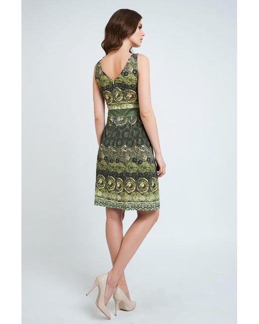 Conquista Green Sleeveless A-Line Print Dress Jersey