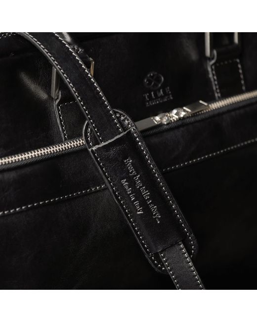 Time Resistance Black Leather Briefcase Laptop Bag