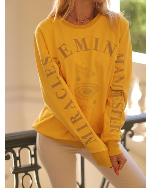 Miracles Manifester Yellow Oversized Embroidered Gemini Sign Sweatshirt