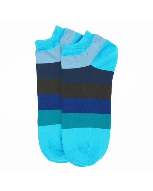 Peper Harow - Made in England Blue Block Stripe Trainer Socks Bundle