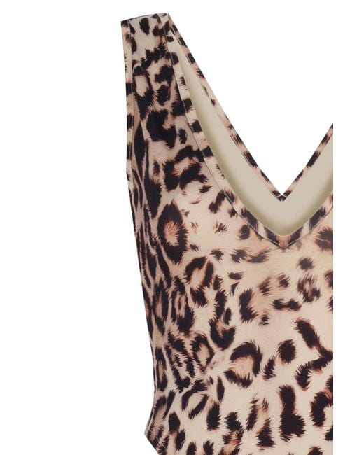 No'design White V-Neck Thick Strap Leopard Bodysuit