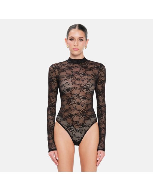 OW Collection Black Lydia Lace Bodysuit