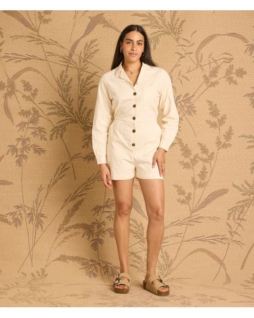 Known Supply Natural Long Sleeve Button Up Romper