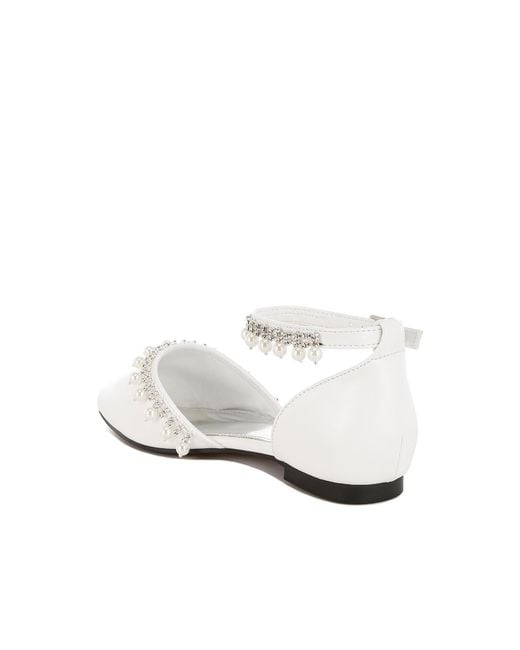 Rag & Co White Aouva Rhinestone & Pearl Ankle Strap Flat Sandals